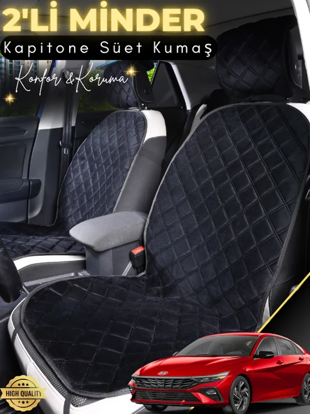 MİRCEM Hyundai Elantra Uyumlu 2'li Süet Oto Koltuk Minderi | Tam Koruma | Universal | Oto Koltuk Kılıf | B6 Siyah ürün görseli 1