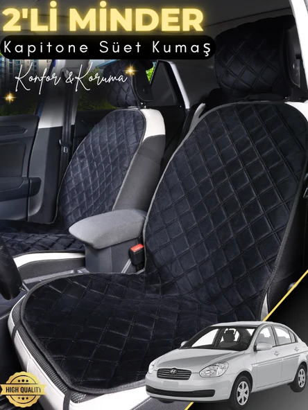 MİRCEM Hyundai Accent Era Uyumlu 2'li Süet Oto Koltuk Minderi | Terletmez | Universal | Tam Koruma | A2 Siyah ürün görseli 1