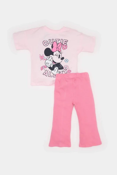 Defacto E4849 Pembe Kız Bebek Disney Mickey & Minnie 2'li Takım Kısa Kollu Tişört Fitilli Kaşkorse Esnek Belli Tayt ürün görseli 1