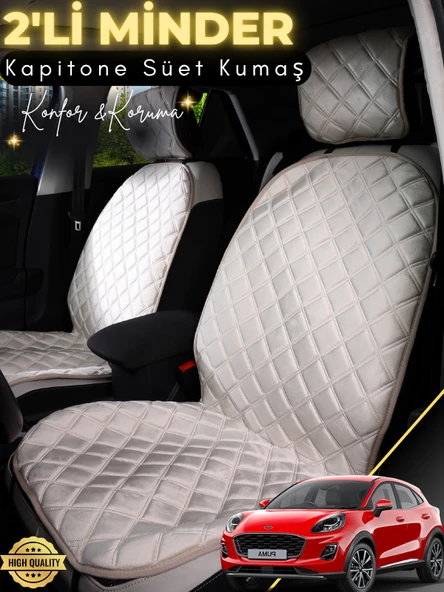 MİRCEM Ford Puma Uyumlu 2'li Süet Oto Koltuk Minderi | Terletmez | Universal | Su Geçirmez | A4 Bej ürün görseli 1