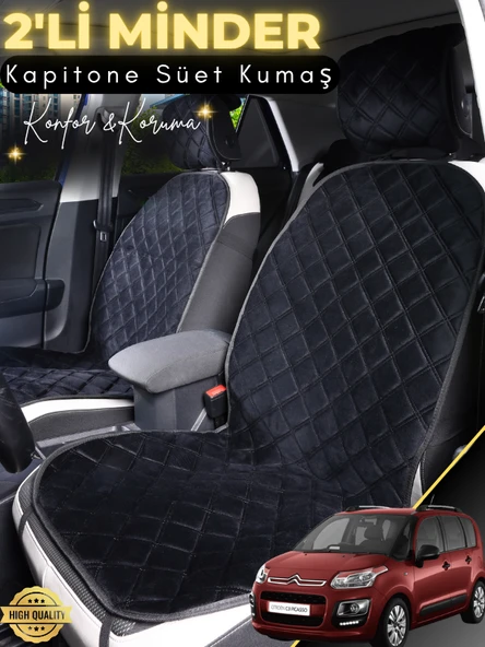 MİRCEM Citroen C3 PİCASSO Uyumlu 2'li Süet Oto Koltuk Minderi | Tam Koruma | Hızlı Montaj | Su Geçirmez | A2 Siyah ürün görseli 1