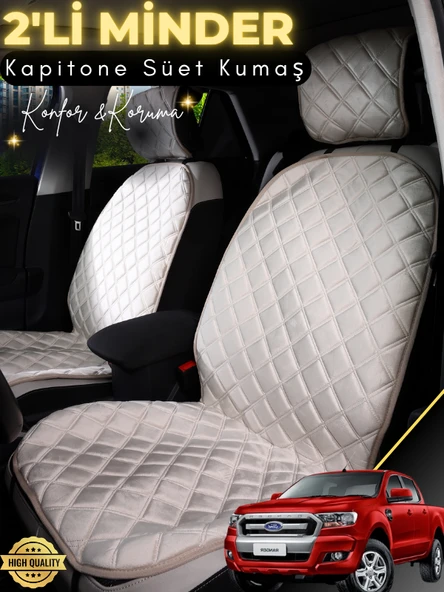 MİRCEM Ford Ranger Uyumlu 2'li Süet Oto Koltuk Minderi | Terletmez | Universal | Tam Koruma | A4 Bej ürün görseli 1