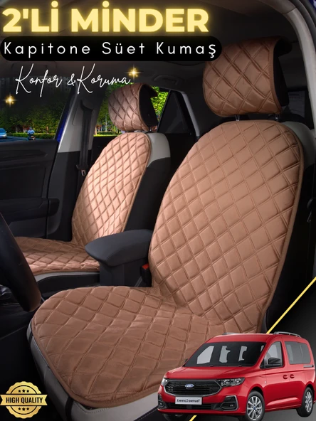 MİRCEM Ford Tourneo Connect Uyumlu 2'li Süet Oto Koltuk Minderi | Terletmez | Universal | Oto Aksesuar | A1 Kahverengi ürün görseli 1