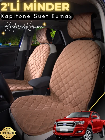 MİRCEM Ford Ranger Uyumlu 2'li Süet Oto Koltuk Minderi | Terletmez | Universal | Tam Koruma | A1 Kahverengi ürün görseli 1