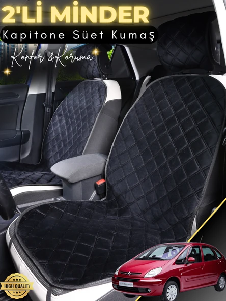 MİRCEM Citroen Xsara Uyumlu 2'li Süet Oto Koltuk Minderi | Terletmez | Universal | Tam Koruma | A2 Siyah ürün görseli 1