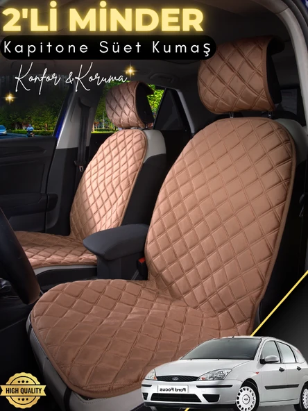 MİRCEM Ford Focus  Uyumlu 2'li Süet Oto Koltuk Minderi | Terletmez | Universal | Oto Koltuk Kılıfı | A1 Kahverengi ürün görseli 1