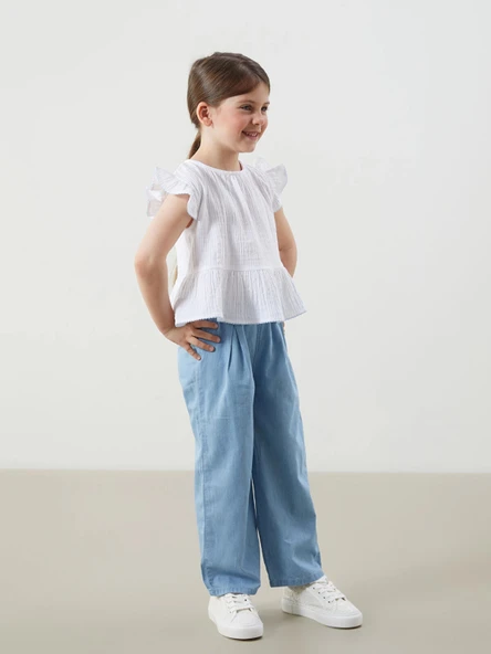 LCW Kids Beyaz Müslin Kız Çocuk Bluz ve Pantolon 2'li ürün görseli 1