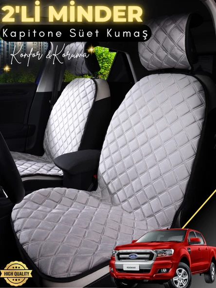 MİRCEM Ford Ranger Uyumlu 2'li Süet Oto Koltuk Minderi | Terletmez | Universal | Tam Koruma | A3 Gri ürün görseli 1