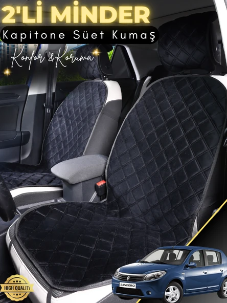 MİRCEM Dacia Sandero 1 Uyumlu 2'li Süet Oto Koltuk Minderi | Universal | Hızlı Montaj | Su Geçirmez | A2 Siyah ürün görseli 1