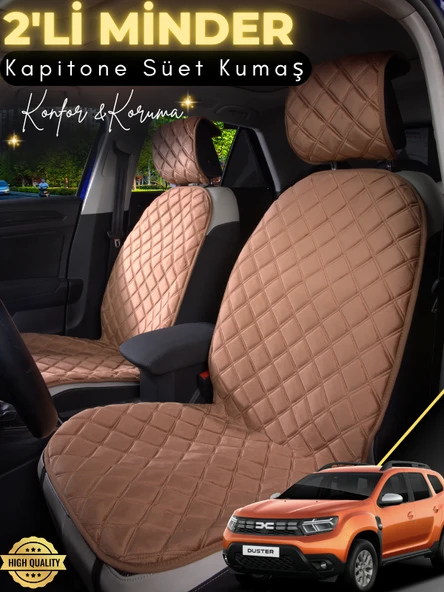 MİRCEM Dacia Duster Uyumlu 2'li Süet Oto Koltuk Minderi | Tam Koruma | Hızlı Montaj | Su Geçirmez | A1 Kahverengi ürün görseli 1