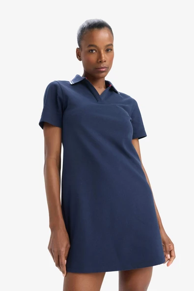 Defacto D9319 Lacivert DeFactoFit Standart Fit Polo Yaka Pike Kısa Kollu Mini Sporcu Elbise ürün görseli 1