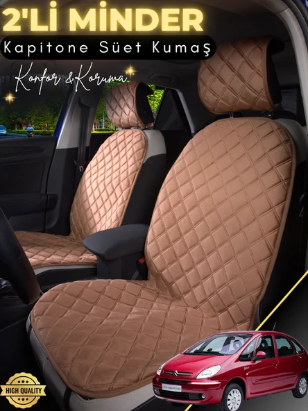 MİRCEM Citroen Xsara Uyumlu 2'li Süet Oto Koltuk Minderi | Terletmez | Universal | Tam Koruma | A1 Kahverengi ürün görseli 1