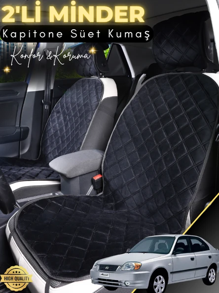 MİRCEM Hyundai Accent Admire Uyumlu 2'li Süet Oto Koltuk Minderi | Terletmez | Universal | Su Geçirmez | A2 Siyah ürün görseli 1