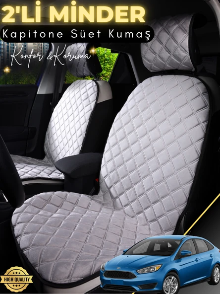 MİRCEM Ford Focus  Uyumlu 2'li Süet Oto Koltuk Minderi | Terletmez | Universal | Oto Koltuk Kılıfı | A15 Gri ürün görseli 1