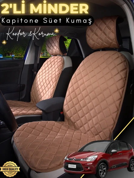 MİRCEM Citroen C3 Uyumlu 2'li Süet Oto Koltuk Minderi | Terletmez | Universal | Tam Koruma | A1 Kahverengi ürün görseli 1