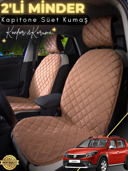 MİRCEM Dacia Sandero 2 Uyumlu 2'li Süet Oto Koltuk Minderi | Terletmez | Universal | Su Geçirmez | A1 Kahverengi ürün görseli 1