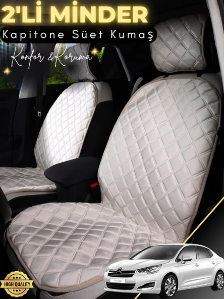 MİRCEM Citroen C-Elysse Uyumlu 2'li Süet Oto Koltuk Minderi | Terletmez | Universal | Oto Koltuk Kılıfı | A4 Bej ürün görseli 1