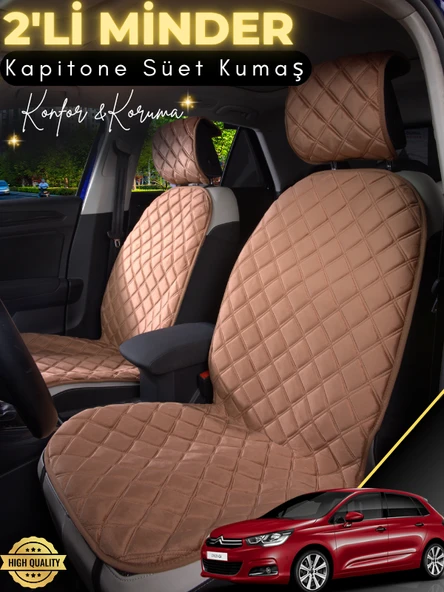 MİRCEM Citroen C4 Uyumlu 2'li Süet Oto Koltuk Minderi | Terletmez | Universal | Oto Aksesuar | A1 Kahverengi ürün görseli 1