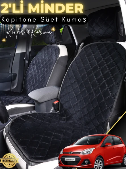 MİRCEM Hyundai İ10 Uyumlu 2'li Süet Oto Koltuk Minderi | Terletmez | Universal | Oto Aksesuar | A2 Siyah ürün görseli 1