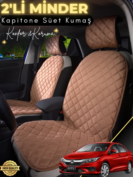 MİRCEM Honda City Uyumlu 2'li Süet Oto Koltuk Minderi | Universal | Hızlı Montaj | Su Geçirmez | A1 Kahverengi ürün görseli 1