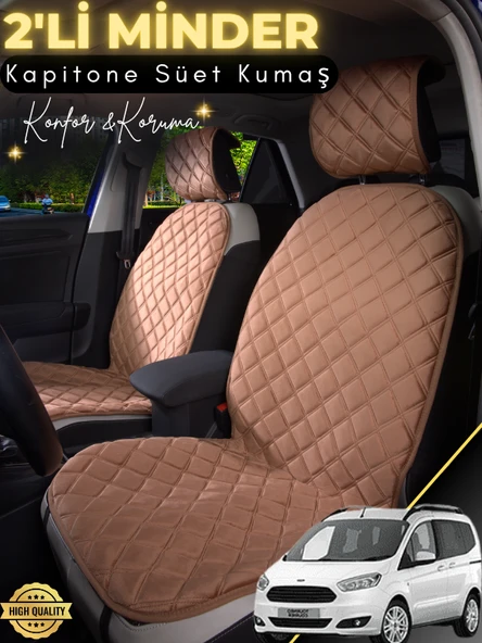MİRCEM Ford Courier Uyumlu 2'li Süet Oto Koltuk Minderi | Tam Koruma | Hızlı Montaj | Su Geçirmez | A1 Kahverengi ürün görseli 1