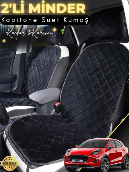 MİRCEM Ford Puma Uyumlu 2'li Süet Oto Koltuk Minderi | Terletmez | Universal | Su Geçirmez | A2 Siyah ürün görseli 1