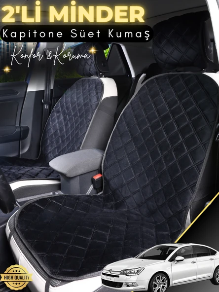 MİRCEM Citroen C5 Uyumlu 2'li Süet Oto Koltuk Minderi | Terletmez | Kolay Montaj | Oto Aksesuar | A2 Siyah ürün görseli 1
