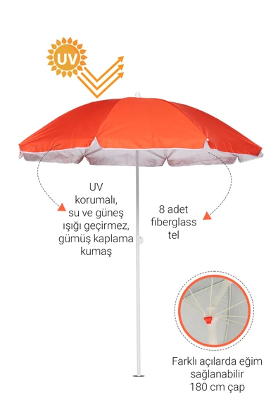 Plaj, Bahçe, Balkon, Teras Şemsiyesi Bidonsuz - TURUNCU ürün görseli 1