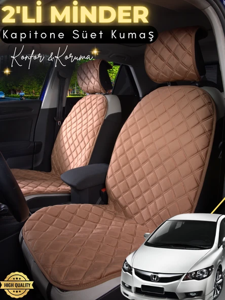 MİRCEM Honda Civic Fd6 Uyumlu 2'li Süet Oto Koltuk Minderi | Tam Koruma | Hızlı Montaj | Su Geçirmez | A1 Kahverengi ürün görseli 1