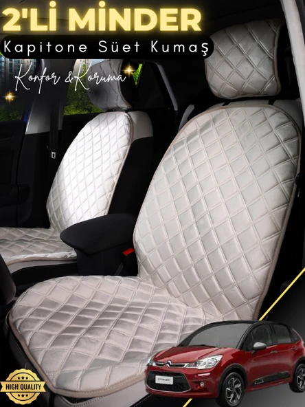 MİRCEM Citroen C3 Uyumlu 2'li Süet Oto Koltuk Minderi | Terletmez | Universal | Tam Koruma | A4 Bej ürün görseli 1