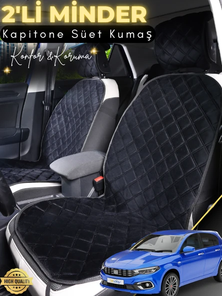 MİRCEM Fiat Egea Hatchback Uyumlu 2'li Süet Oto Koltuk Minderi | Terletmez | Universal | Tam Koruma | A2 Siyah ürün görseli 1