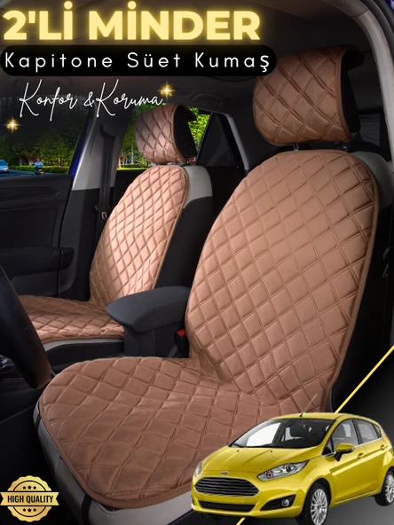MİRCEM Ford Fiesta Uyumlu 2'li Süet Oto Koltuk Minderi | Terletmez | Universal | Su Geçirmez | A5 Kahverengi ürün görseli 1