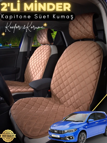 MİRCEM Fiat Egea Hatchback Uyumlu 2'li Süet Oto Koltuk Minderi | Terletmez | Universal | Tam Koruma | A1 Kahverengi ürün görseli 1