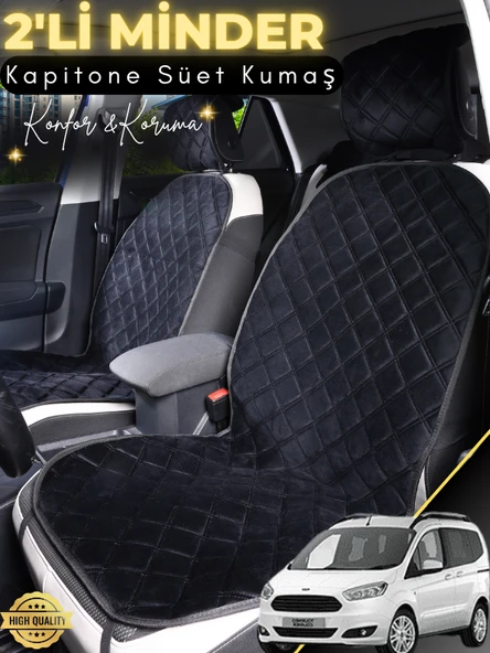 MİRCEM Ford Courier Uyumlu 2'li Süet Oto Koltuk Minderi | Tam Koruma | Hızlı Montaj | Su Geçirmez | A2 Siyah ürün görseli 1