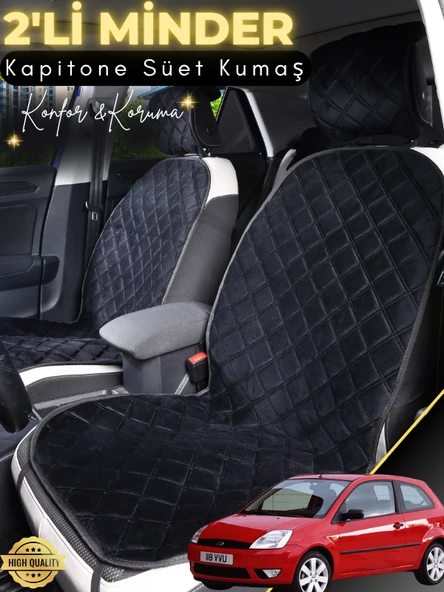 MİRCEM Ford Fiesta Uyumlu 2'li Süet Oto Koltuk Minderi | Terletmez | Universal | Su Geçirmez | A2 Siyah ürün görseli 1