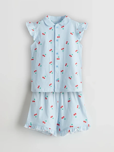 LCW baby Ekru Kiraz Baskılı Kız Bebek Şortlu Pijama Takım ürün görseli 1