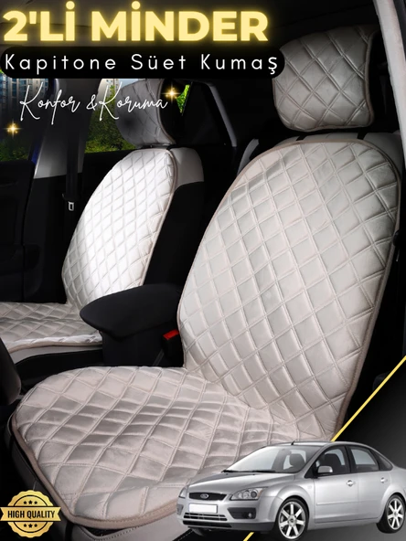 MİRCEM Ford Focus  Uyumlu 2'li Süet Oto Koltuk Minderi | Terletmez | Universal | Oto Koltuk Kılıfı | A8 Bej ürün görseli 1