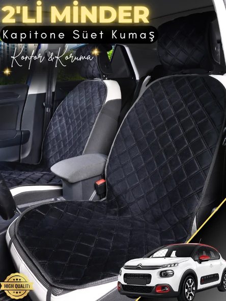 MİRCEM Citroen C1 Uyumlu 2'li Süet Oto Koltuk Minderi | Terletmez | Kolay Montaj | Oto Koltuk Kılıfı | A2 Siyah ürün görseli 1