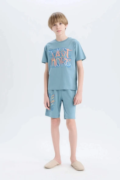 Defacto E0157 Mavi Erkek Çocuk Pijama Takımı Baskılı Kısa Kollu Üst Şort ürün görseli 1
