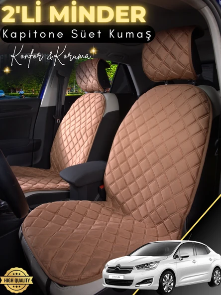 MİRCEM Citroen C-Elysse Uyumlu 2'li Süet Oto Koltuk Minderi | Terletmez | Universal | Oto Koltuk Kılıfı | A1 Kahverengi ürün görseli 1