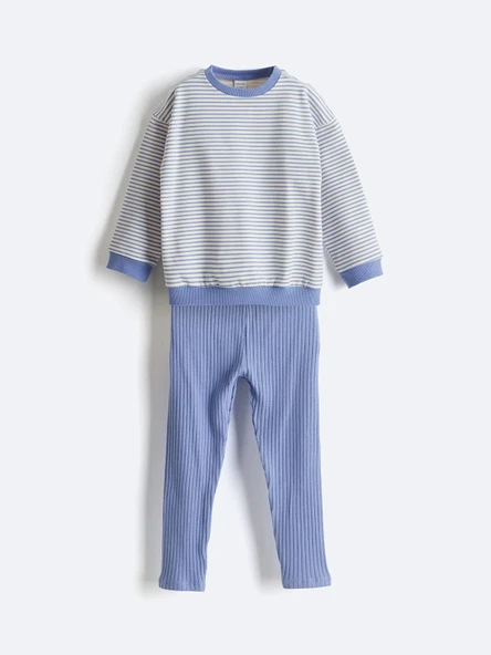 LCW baby Mor Çizgili Kız Bebek Sweatshirt ve Tayt 2'li ürün görseli 1