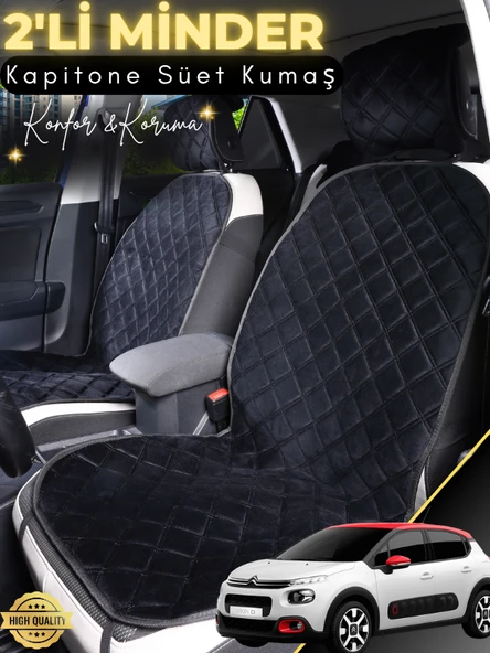 MİRCEM Citroen Cactus Uyumlu 2'li Süet Oto Koltuk Minderi | Terletmez | Universal | Su Geçirmez | A2 Siyah ürün görseli 1
