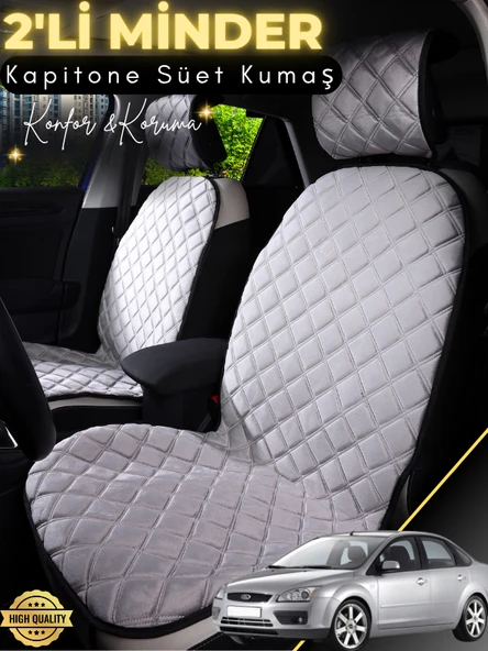 MİRCEM Ford Focus  Uyumlu 2'li Süet Oto Koltuk Minderi | Terletmez | Universal | Oto Koltuk Kılıfı | A7 Gri ürün görseli 1