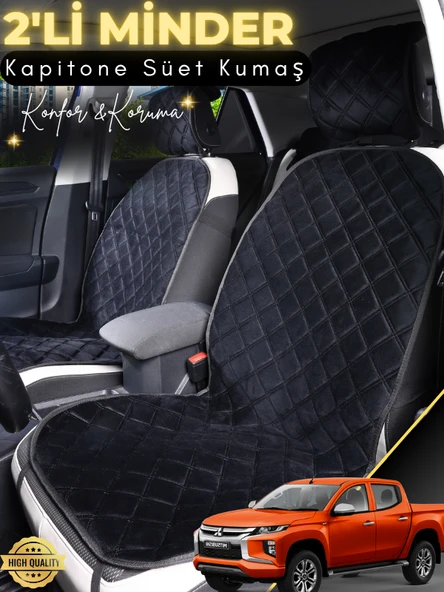 MİRCEM Mitsubishi L200 Uyumlu 2'li Süet Oto Koltuk Minderi | Terletmez | Universal | Su Geçirmez | A10 Siyah ürün görseli 1
