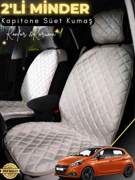 MİRCEM Peugeot 208 Uyumlu 2'li Süet Oto Koltuk Minderi | Terletmez | Universal | Oto Koltuk Kılıfı | A4 Bej ürün görseli 1