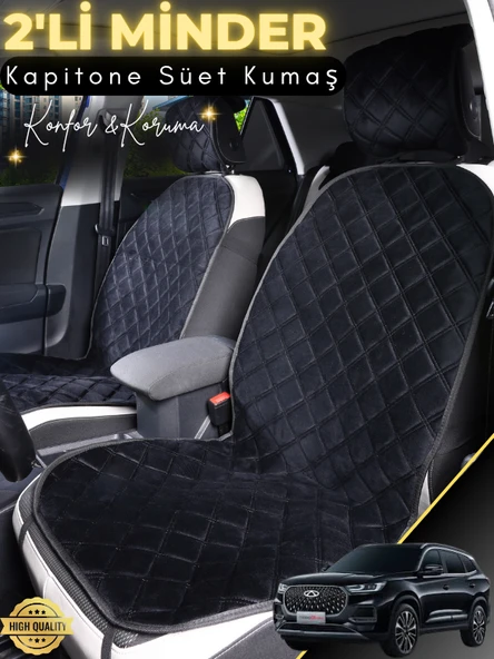 MİRCEM Chery Tiggo 8 Pro Uyumlu 2'li Süet Oto Koltuk Minderi | Universal | Hızlı Montaj | Su Geçirmez | A2 Siyah ürün görseli 1