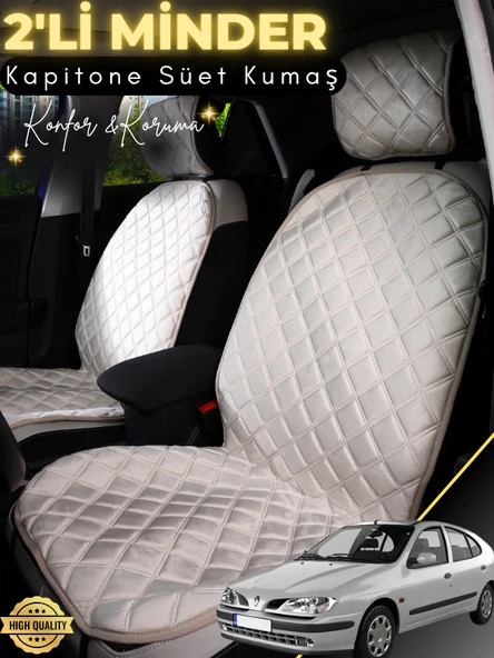 MİRCEM Renault Megane 1 Uyumlu 2'li Süet Oto Koltuk Minderi | Universal | Hızlı Montaj | Su Geçirmez | A4 Bej ürün görseli 1