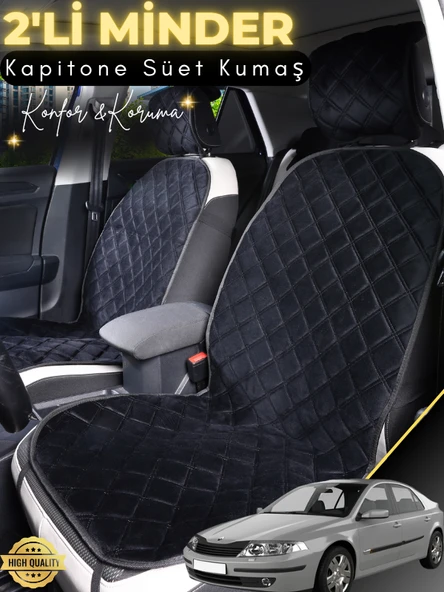 MİRCEM Renault Laguna 2 Uyumlu 2'li Süet Oto Koltuk Minderi | Terletmez | Universal | Oto Koltuk Kılıfı | A2 Siyah ürün görseli 1