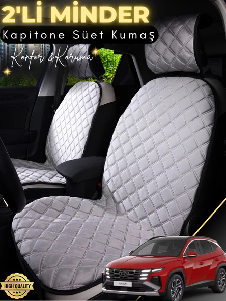 MİRCEM Hyundai Tucson Uyumlu 2'li Süet Oto Koltuk Minderi | Tam Koruma | Hızlı Montaj | Su Geçirmez | A11 Gri ürün görseli 1