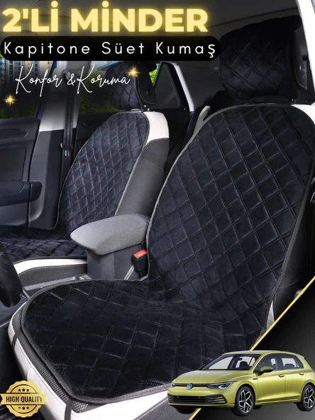 MİRCEM Volkswagen Golf 7 Uyumlu 2'li Süet Oto Koltuk Minderi | Terletmez | Universal | Oto Koltuk Kılıfı | A2 Siyah ürün görseli 1